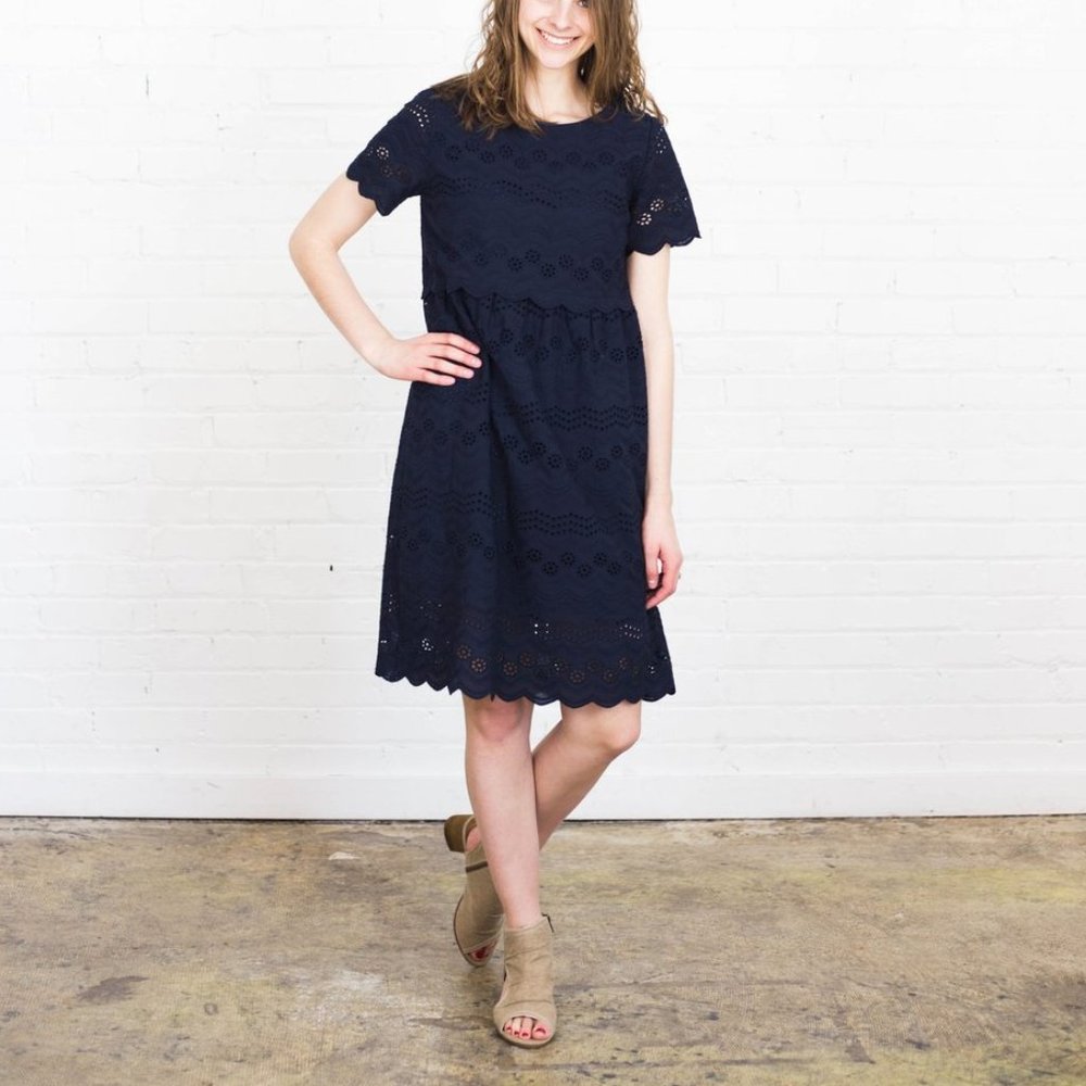 Tea N Rose Crochet Dress in Navy